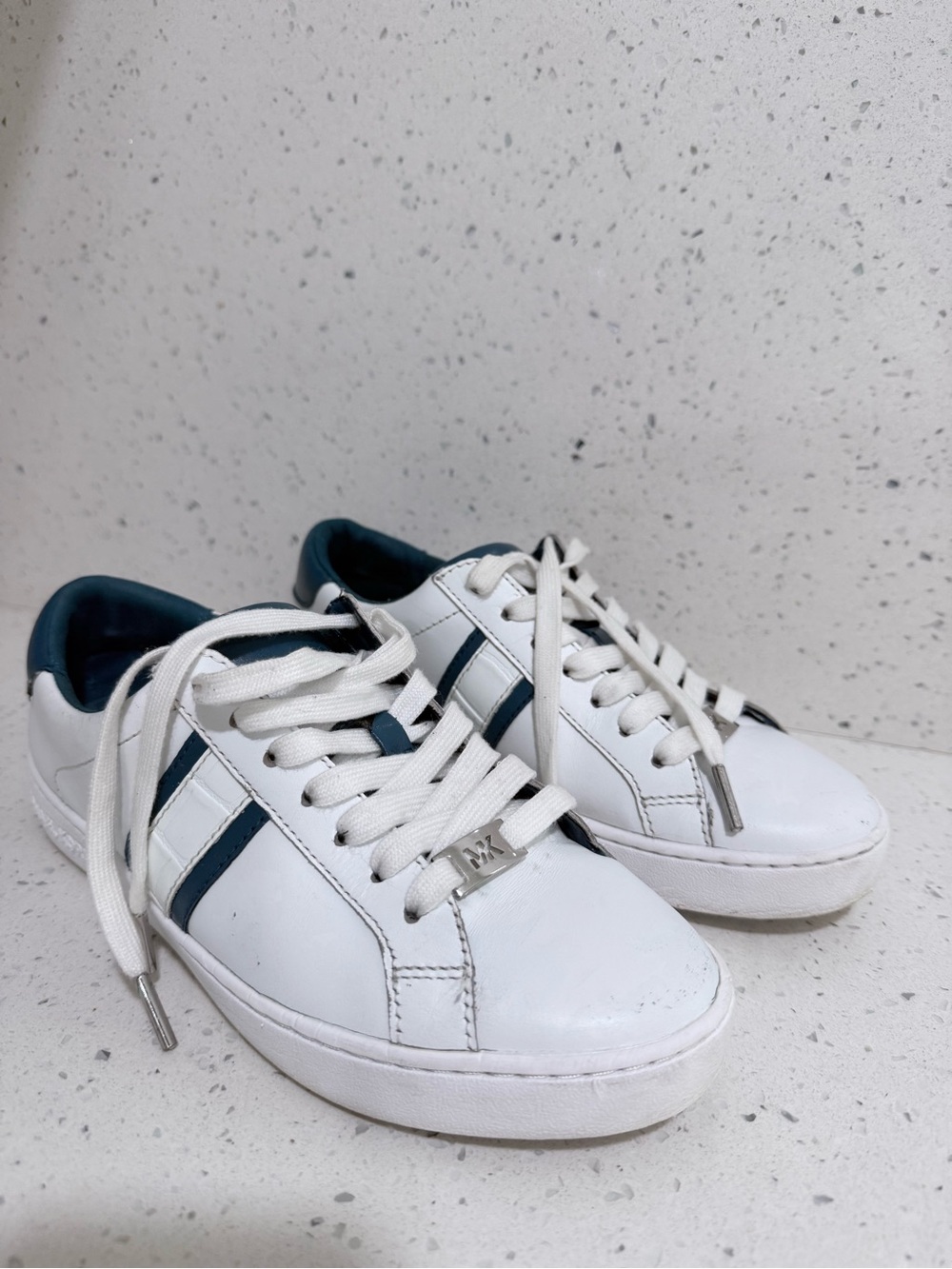 Michael‎ Kors White and Navy Leather Sneakers